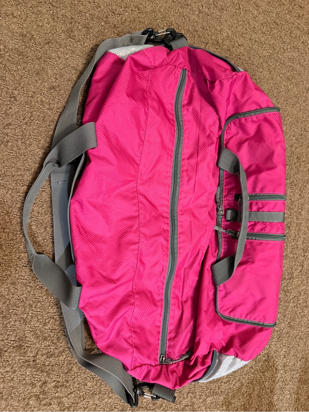 Pink Travel Duffel Bag with Gray Accents - Lightweight Women’s Travel Bag